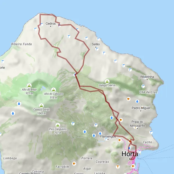 Miniatura do mapa de inspiração para ciclismo "Volta pelas Montanhas Cedros" em Região Autónoma dos Açores, Portugal. Gerado pelo planejador de rotas de ciclismo Tarmacs.app