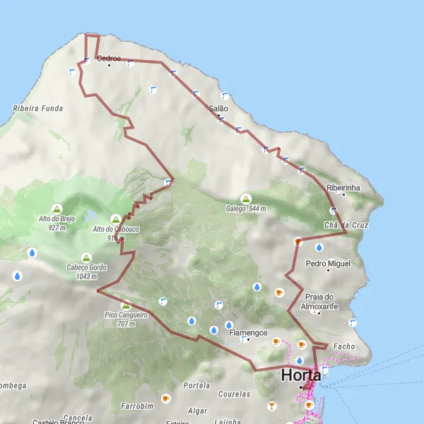 Miniatura do mapa de inspiração para ciclismo "Rota do Pico Cangueiro" em Região Autónoma dos Açores, Portugal. Gerado pelo planejador de rotas de ciclismo Tarmacs.app
