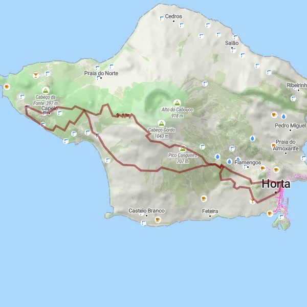 Miniatura do mapa de inspiração para ciclismo "Desafio da Ilha do Faial" em Região Autónoma dos Açores, Portugal. Gerado pelo planejador de rotas de ciclismo Tarmacs.app