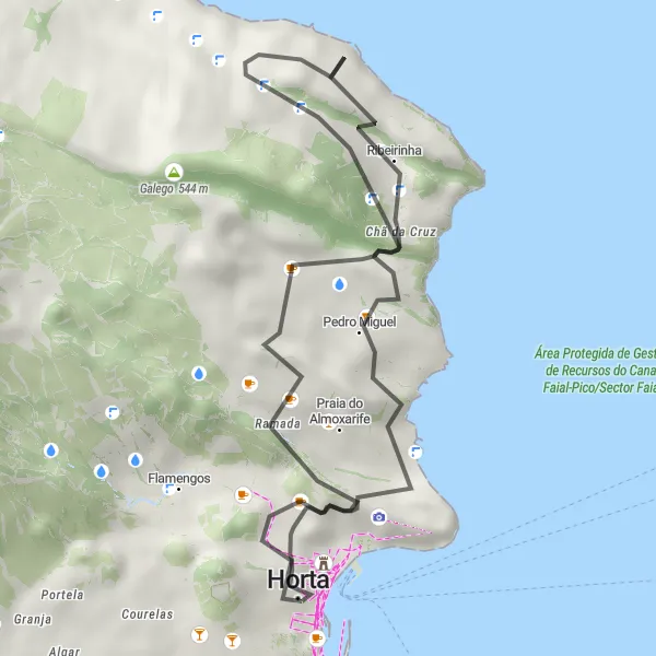 Miniatura do mapa de inspiração para ciclismo "Passeio à Beira-Mar" em Região Autónoma dos Açores, Portugal. Gerado pelo planejador de rotas de ciclismo Tarmacs.app
