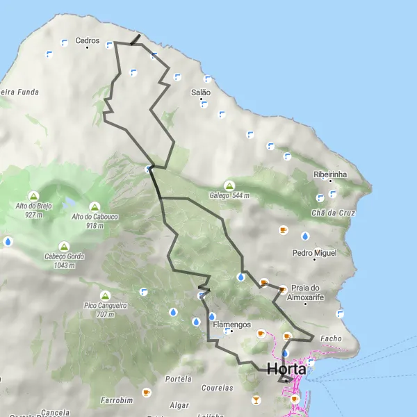 Miniatura do mapa de inspiração para ciclismo "Exploração das Montanhas Verdes" em Região Autónoma dos Açores, Portugal. Gerado pelo planejador de rotas de ciclismo Tarmacs.app