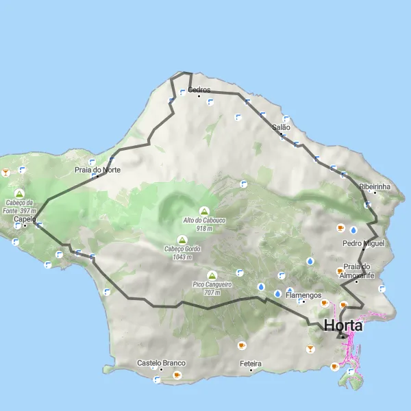 Miniatura do mapa de inspiração para ciclismo "Circuito do Monte Carneiro" em Região Autónoma dos Açores, Portugal. Gerado pelo planejador de rotas de ciclismo Tarmacs.app