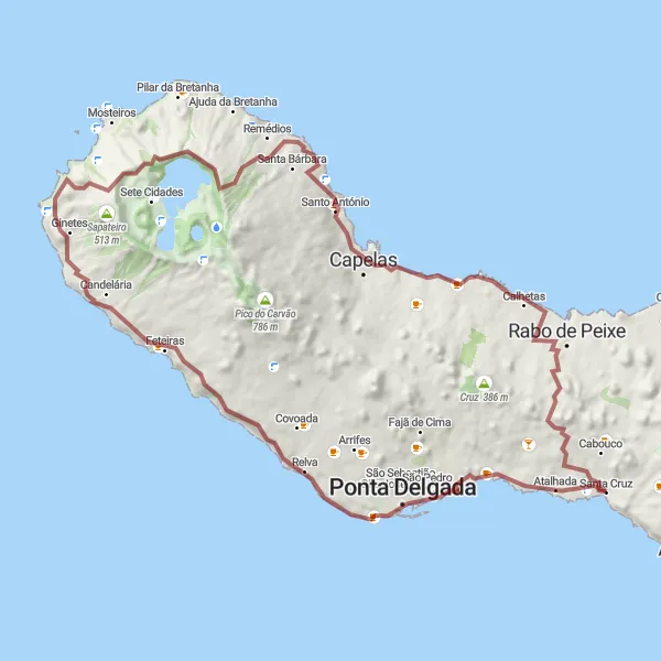 Miniatura do mapa de inspiração para ciclismo "Rota pela Natureza em Ponta Delgada" em Região Autónoma dos Açores, Portugal. Gerado pelo planejador de rotas de ciclismo Tarmacs.app