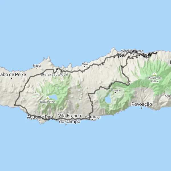 Miniatura do mapa de inspiração para ciclismo "Travessia da Ilha de São Miguel" em Região Autónoma dos Açores, Portugal. Gerado pelo planejador de rotas de ciclismo Tarmacs.app