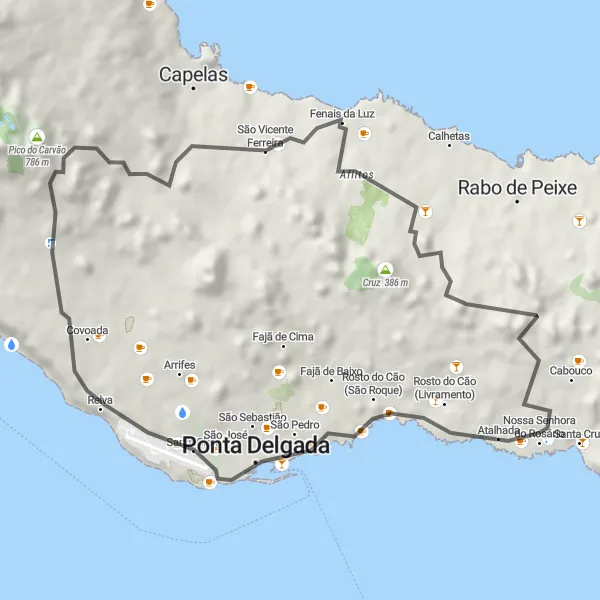Miniatura do mapa de inspiração para ciclismo "Volta à São Vicente Ferreira" em Região Autónoma dos Açores, Portugal. Gerado pelo planejador de rotas de ciclismo Tarmacs.app