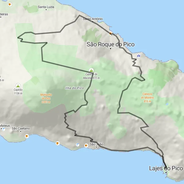 Miniatura do mapa de inspiração para ciclismo "Rota de Ciclismo de Estrada com 72 km perto de Lajes" em Região Autónoma dos Açores, Portugal. Gerado pelo planejador de rotas de ciclismo Tarmacs.app