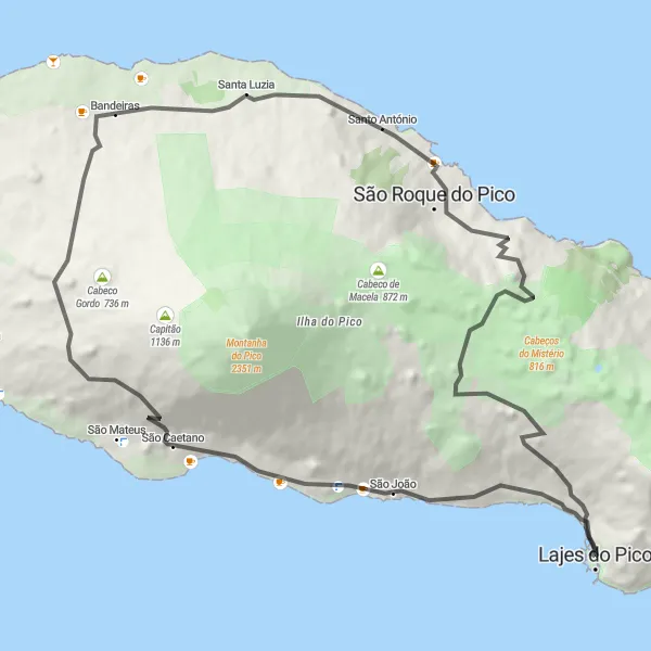 Miniatura do mapa de inspiração para ciclismo "Rota de Ciclismo de Estrada com 73 km perto de Lajes" em Região Autónoma dos Açores, Portugal. Gerado pelo planejador de rotas de ciclismo Tarmacs.app