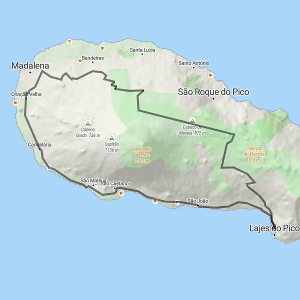 Miniatura do mapa de inspiração para ciclismo "Caminho da Natureza" em Região Autónoma dos Açores, Portugal. Gerado pelo planejador de rotas de ciclismo Tarmacs.app