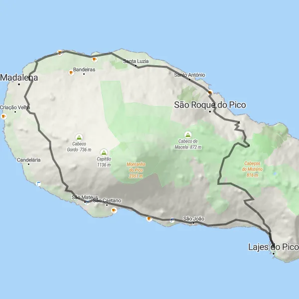 Miniatura do mapa de inspiração para ciclismo "Rota de Ciclismo de Estrada com 80 km perto de Lajes" em Região Autónoma dos Açores, Portugal. Gerado pelo planejador de rotas de ciclismo Tarmacs.app