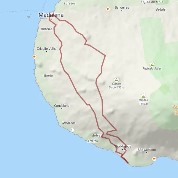 Miniatura do mapa de inspiração para ciclismo "Aventura Pelos Morros de Pico" em Região Autónoma dos Açores, Portugal. Gerado pelo planejador de rotas de ciclismo Tarmacs.app