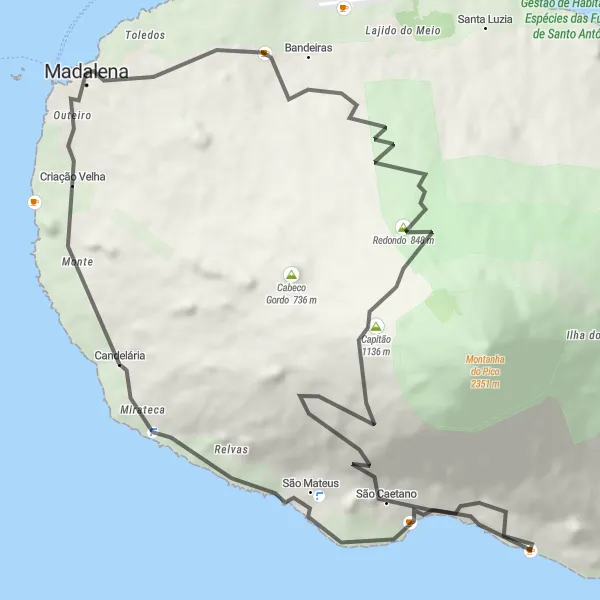 Miniatura do mapa de inspiração para ciclismo "Circuito das Bandeiras" em Região Autónoma dos Açores, Portugal. Gerado pelo planejador de rotas de ciclismo Tarmacs.app