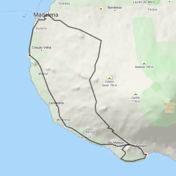 Miniatura do mapa de inspiração para ciclismo "Rota das Sete Cidades" em Região Autónoma dos Açores, Portugal. Gerado pelo planejador de rotas de ciclismo Tarmacs.app
