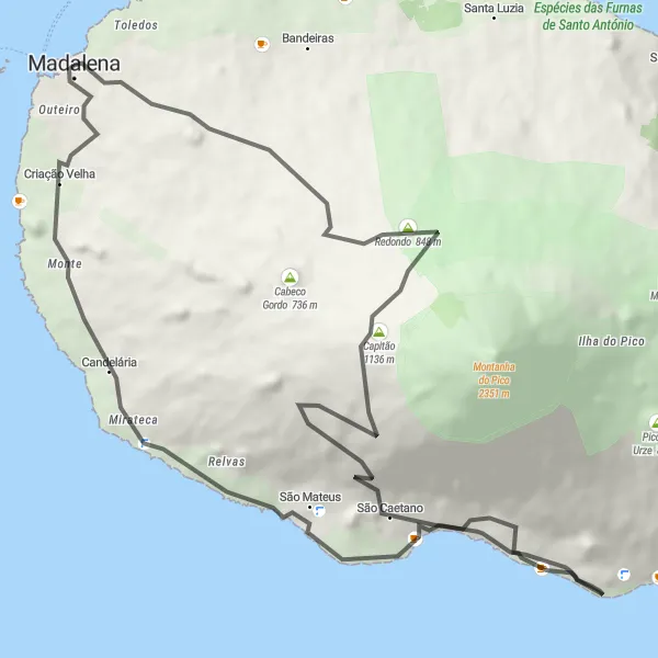 Miniatura do mapa de inspiração para ciclismo "Desafio da Montanha" em Região Autónoma dos Açores, Portugal. Gerado pelo planejador de rotas de ciclismo Tarmacs.app
