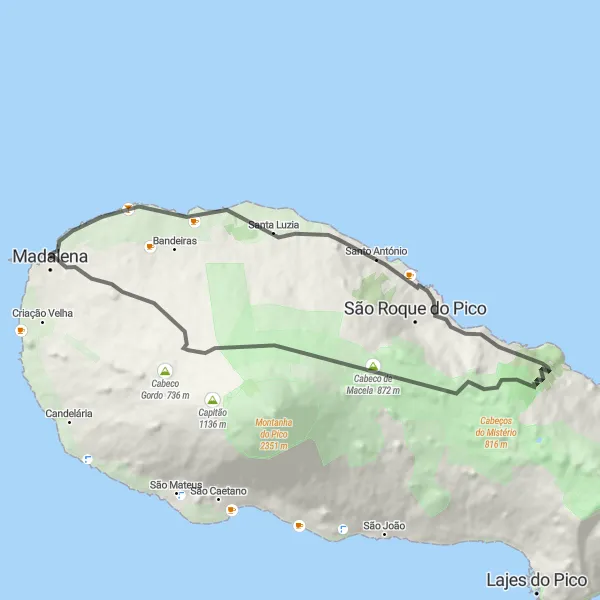 Miniatura do mapa de inspiração para ciclismo "Volta pela Ilha do Pico" em Região Autónoma dos Açores, Portugal. Gerado pelo planejador de rotas de ciclismo Tarmacs.app