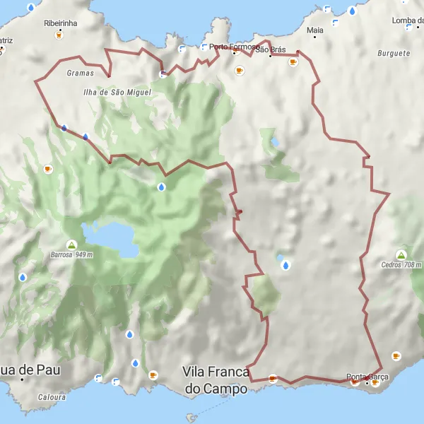 Miniatura do mapa de inspiração para ciclismo "Rota de Gravel pela Costa de São Miguel" em Região Autónoma dos Açores, Portugal. Gerado pelo planejador de rotas de ciclismo Tarmacs.app