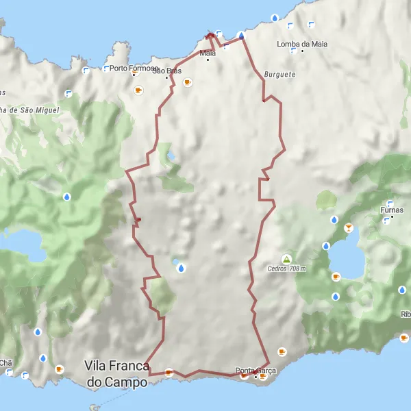 Miniatura do mapa de inspiração para ciclismo "Caminho das Lagoas" em Região Autónoma dos Açores, Portugal. Gerado pelo planejador de rotas de ciclismo Tarmacs.app