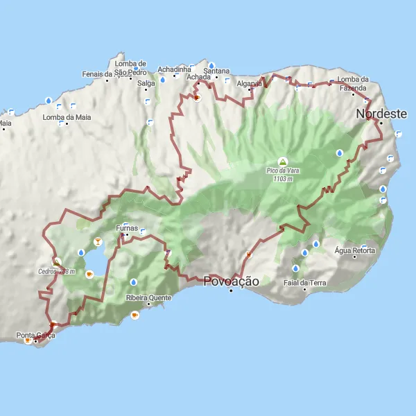 Miniatura do mapa de inspiração para ciclismo "Trilho de Gravel pela Natureza de Ponta Garça" em Região Autónoma dos Açores, Portugal. Gerado pelo planejador de rotas de ciclismo Tarmacs.app