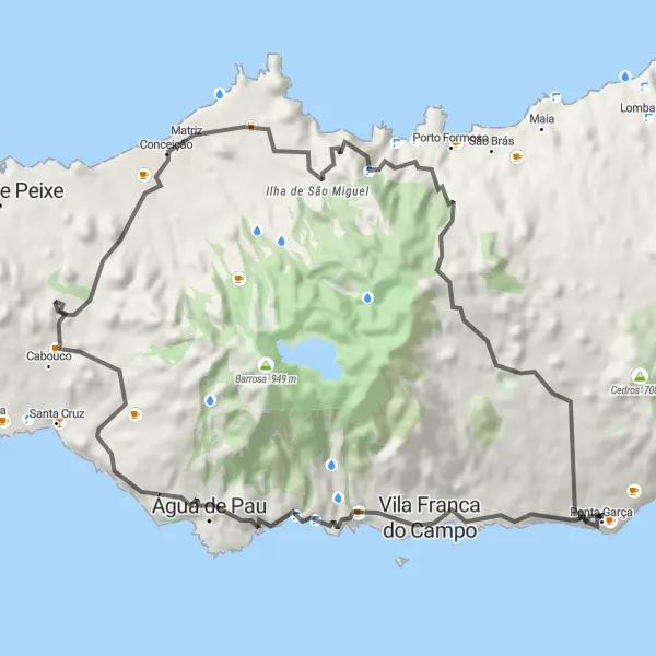 Miniatura do mapa de inspiração para ciclismo "Circuito de Ciclismo de Estrada de Ponta Garça" em Região Autónoma dos Açores, Portugal. Gerado pelo planejador de rotas de ciclismo Tarmacs.app