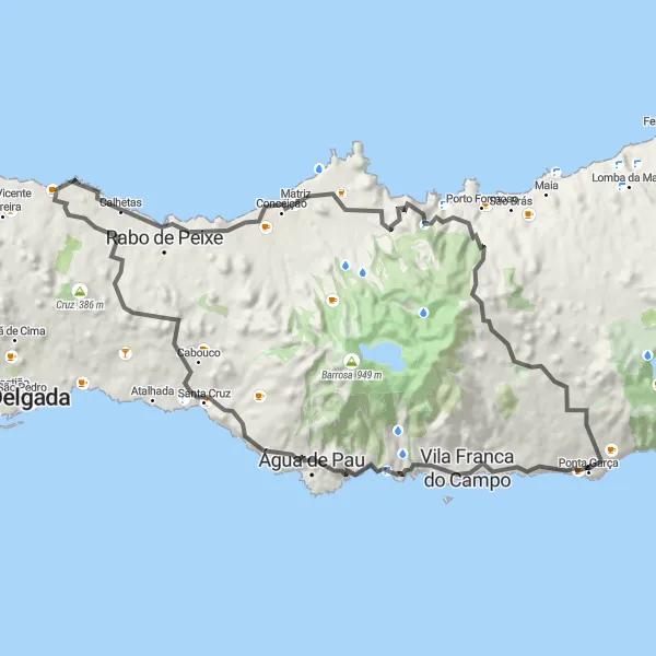 Miniatura do mapa de inspiração para ciclismo "Rota da Ilha Verde" em Região Autónoma dos Açores, Portugal. Gerado pelo planejador de rotas de ciclismo Tarmacs.app