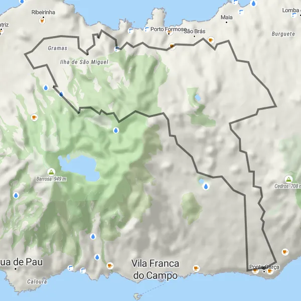 Miniatura do mapa de inspiração para ciclismo "Trilho Cénico de Ciclismo de Estrada em São Miguel" em Região Autónoma dos Açores, Portugal. Gerado pelo planejador de rotas de ciclismo Tarmacs.app