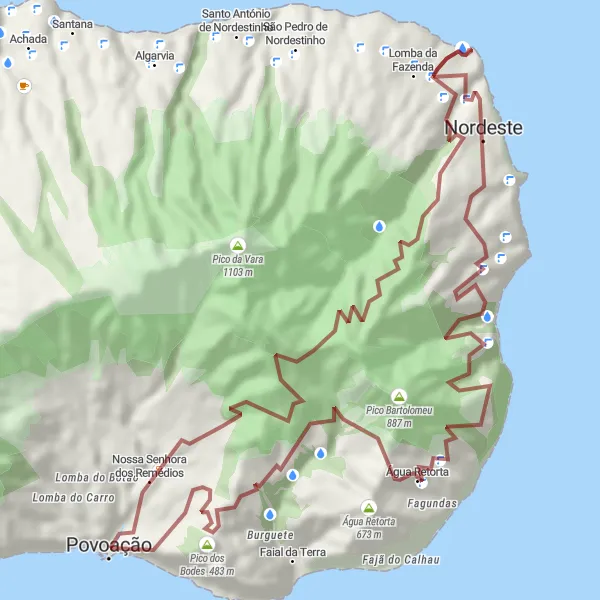 Miniatura do mapa de inspiração para ciclismo "Trilho da Povoação até Miradouros" em Região Autónoma dos Açores, Portugal. Gerado pelo planejador de rotas de ciclismo Tarmacs.app