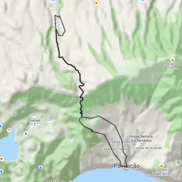 Miniatura do mapa de inspiração para ciclismo "Rota Costeira" em Região Autónoma dos Açores, Portugal. Gerado pelo planejador de rotas de ciclismo Tarmacs.app