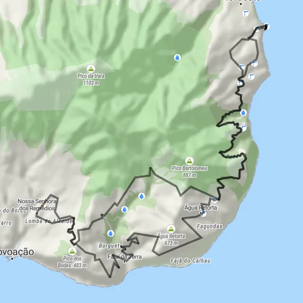 Miniatura do mapa de inspiração para ciclismo "Volta das Montanhas" em Região Autónoma dos Açores, Portugal. Gerado pelo planejador de rotas de ciclismo Tarmacs.app