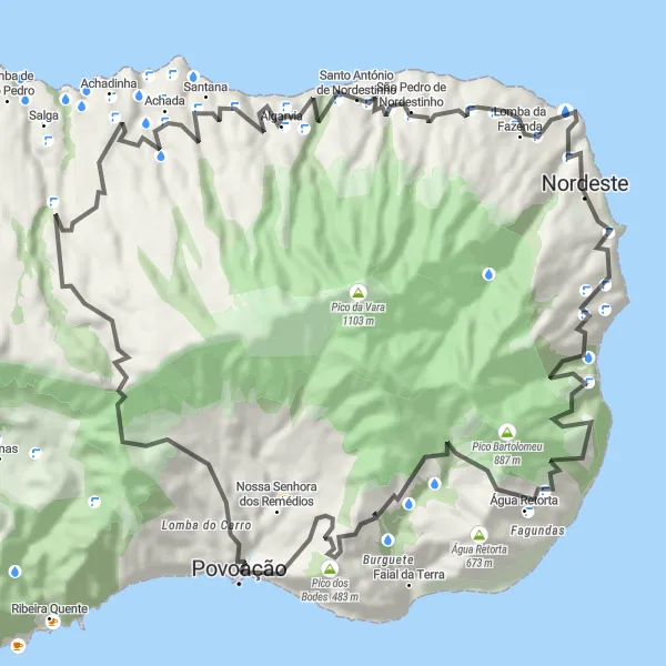 Miniatura do mapa de inspiração para ciclismo "Travessia pelos Miradouros Açorianos" em Região Autónoma dos Açores, Portugal. Gerado pelo planejador de rotas de ciclismo Tarmacs.app