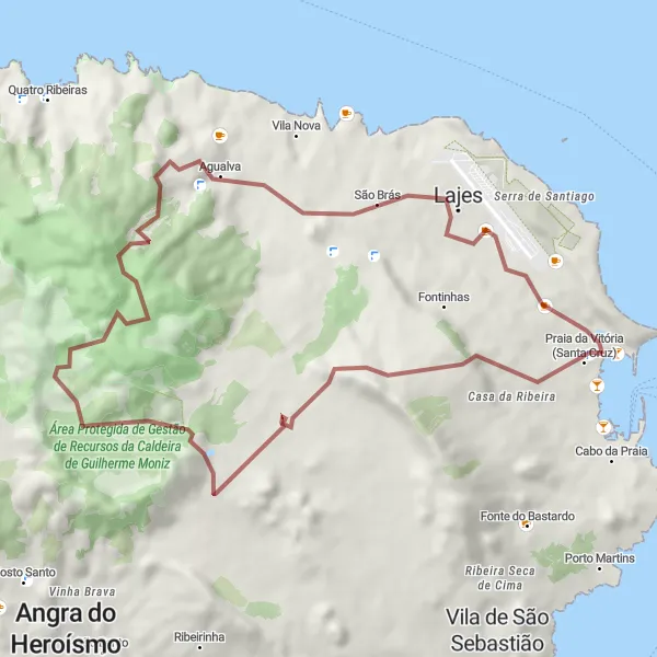Miniatura do mapa de inspiração para ciclismo "Aventura pela Ilha Terceira" em Região Autónoma dos Açores, Portugal. Gerado pelo planejador de rotas de ciclismo Tarmacs.app