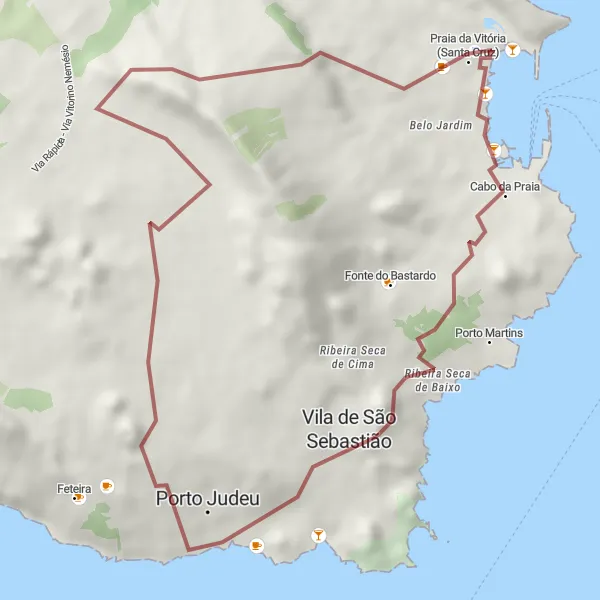 Miniatura do mapa de inspiração para ciclismo "Circuito Santa Cruz e Miradouro do Facho" em Região Autónoma dos Açores, Portugal. Gerado pelo planejador de rotas de ciclismo Tarmacs.app