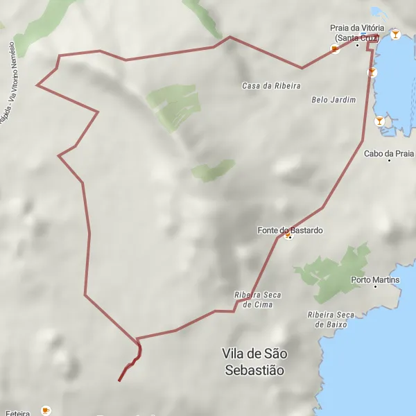 Miniatura do mapa de inspiração para ciclismo "Exploração de Santa Cruz" em Região Autónoma dos Açores, Portugal. Gerado pelo planejador de rotas de ciclismo Tarmacs.app