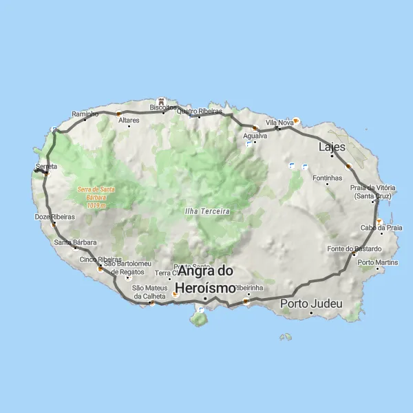 Miniatura do mapa de inspiração para ciclismo "Circuito das Miradouros" em Região Autónoma dos Açores, Portugal. Gerado pelo planejador de rotas de ciclismo Tarmacs.app