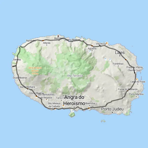 Miniatura do mapa de inspiração para ciclismo "Rota Serreta e Lajes" em Região Autónoma dos Açores, Portugal. Gerado pelo planejador de rotas de ciclismo Tarmacs.app