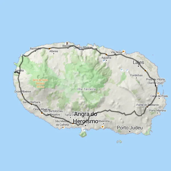 Miniatura do mapa de inspiração para ciclismo "Desafio das Colinas" em Região Autónoma dos Açores, Portugal. Gerado pelo planejador de rotas de ciclismo Tarmacs.app