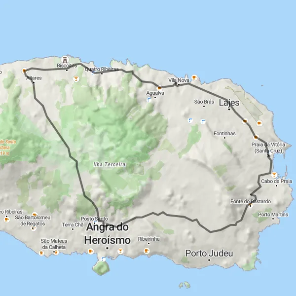 Miniatura do mapa de inspiração para ciclismo "Volta pela costa da Ilha Terceira" em Região Autónoma dos Açores, Portugal. Gerado pelo planejador de rotas de ciclismo Tarmacs.app