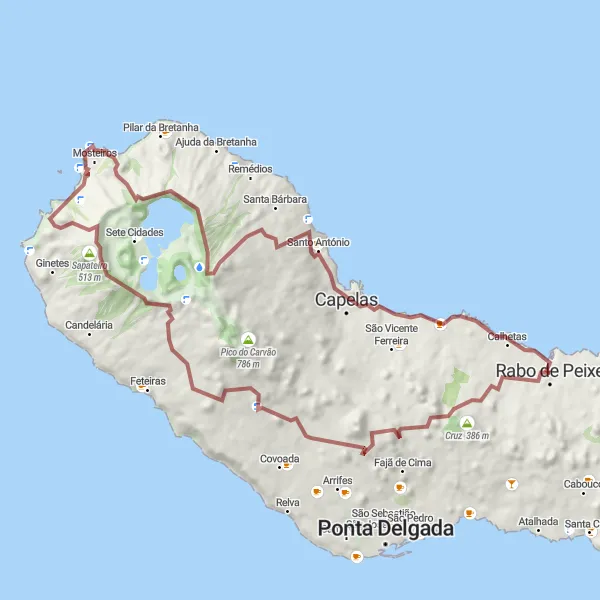 Miniatura do mapa de inspiração para ciclismo "Rabo de Peixe - Pico da Pedra" em Região Autónoma dos Açores, Portugal. Gerado pelo planejador de rotas de ciclismo Tarmacs.app