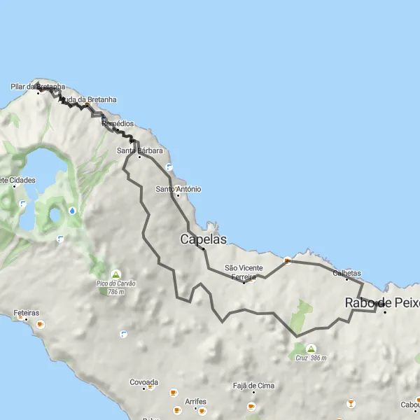 Miniatura do mapa de inspiração para ciclismo "Rabo de Peixe - São Vicente Ferreira" em Região Autónoma dos Açores, Portugal. Gerado pelo planejador de rotas de ciclismo Tarmacs.app