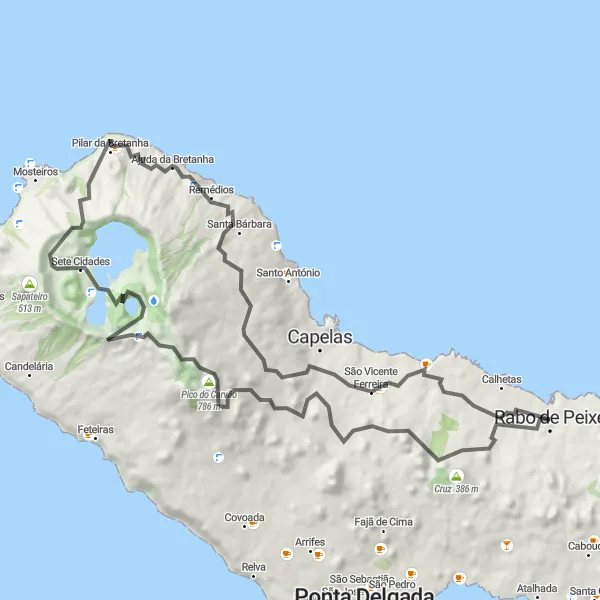 Miniatura do mapa de inspiração para ciclismo "Rota da Sete Cidades e Lagoa do Canário" em Região Autónoma dos Açores, Portugal. Gerado pelo planejador de rotas de ciclismo Tarmacs.app