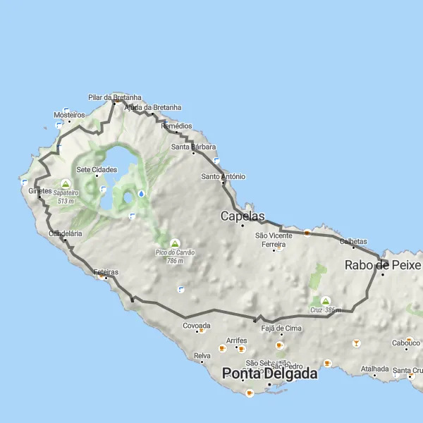 Miniatura do mapa de inspiração para ciclismo "Caminho das Fajãs" em Região Autónoma dos Açores, Portugal. Gerado pelo planejador de rotas de ciclismo Tarmacs.app