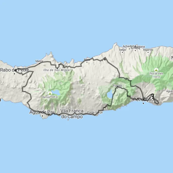 Miniatura do mapa de inspiração para ciclismo "Desafio das Alturas" em Região Autónoma dos Açores, Portugal. Gerado pelo planejador de rotas de ciclismo Tarmacs.app
