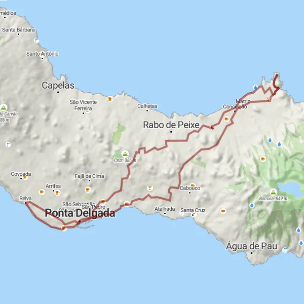 Miniatura do mapa de inspiração para ciclismo "Rota do Aeroporto à Fajã de Baixo (Gravel)" em Região Autónoma dos Açores, Portugal. Gerado pelo planejador de rotas de ciclismo Tarmacs.app