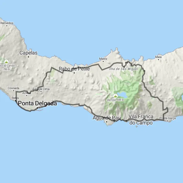 Miniatura do mapa de inspiração para ciclismo "Picos e Miradouros da Ilha" em Região Autónoma dos Açores, Portugal. Gerado pelo planejador de rotas de ciclismo Tarmacs.app