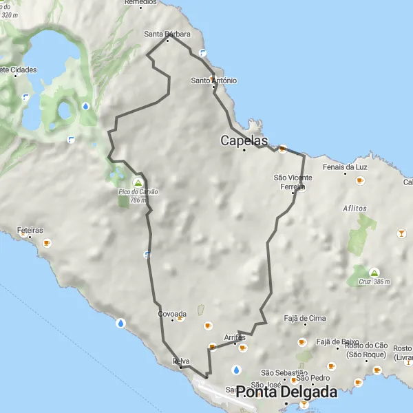 Miniatura do mapa de inspiração para ciclismo "Pico Do Paul e Miradouro das Pedras Negras" em Região Autónoma dos Açores, Portugal. Gerado pelo planejador de rotas de ciclismo Tarmacs.app