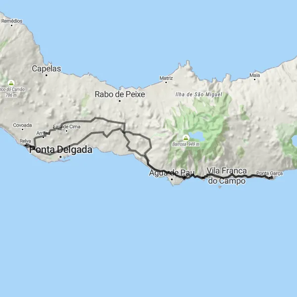 Miniatura do mapa de inspiração para ciclismo "Rota do Aeroporto à Fajã de Baixo" em Região Autónoma dos Açores, Portugal. Gerado pelo planejador de rotas de ciclismo Tarmacs.app