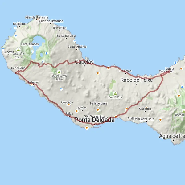 Miniatura do mapa de inspiração para ciclismo "Rota Gravel com Destaques Naturais" em Região Autónoma dos Açores, Portugal. Gerado pelo planejador de rotas de ciclismo Tarmacs.app
