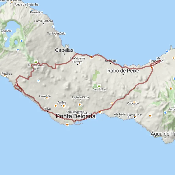 Miniatura do mapa de inspiração para ciclismo "Volta da Ribeira Grande e Miradouros" em Região Autónoma dos Açores, Portugal. Gerado pelo planejador de rotas de ciclismo Tarmacs.app