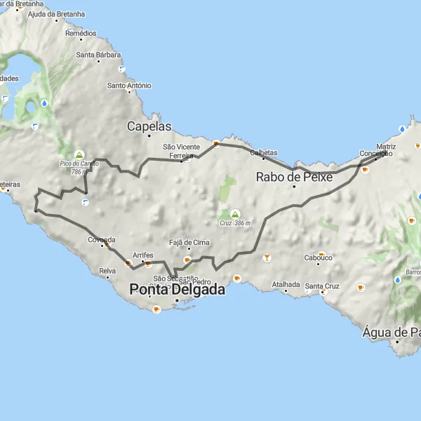 Miniatura do mapa de inspiração para ciclismo "Volta pela Costa de São Miguel" em Região Autónoma dos Açores, Portugal. Gerado pelo planejador de rotas de ciclismo Tarmacs.app