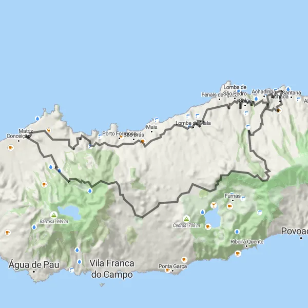 Miniatura do mapa de inspiração para ciclismo "Rota dos Miradouros de São Miguel" em Região Autónoma dos Açores, Portugal. Gerado pelo planejador de rotas de ciclismo Tarmacs.app