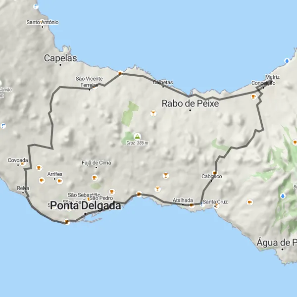 Miniatura do mapa de inspiração para ciclismo "Circuito Ribeira Grande - São Vicente Ferreira" em Região Autónoma dos Açores, Portugal. Gerado pelo planejador de rotas de ciclismo Tarmacs.app