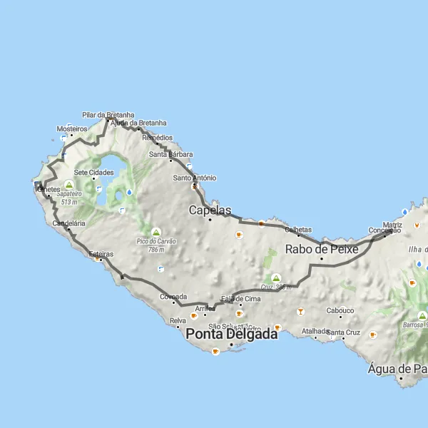 Miniatura do mapa de inspiração para ciclismo "Circuito Costeiro de São Miguel" em Região Autónoma dos Açores, Portugal. Gerado pelo planejador de rotas de ciclismo Tarmacs.app